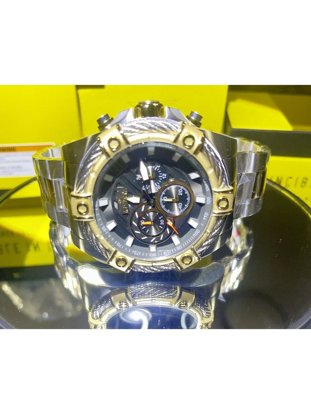 Invicta Bolt Ace Men's Watch Quartz Chronograph Gold Silver Black Steel 49748 ‼️